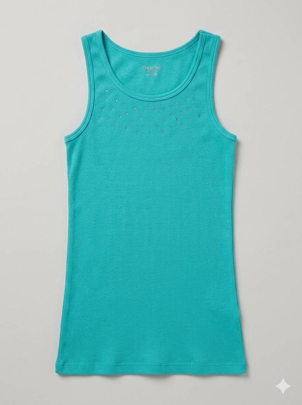 🔸️Teal Rhinestone Embellished Ribbed Fitted Sleeveless Top Youth XLarge